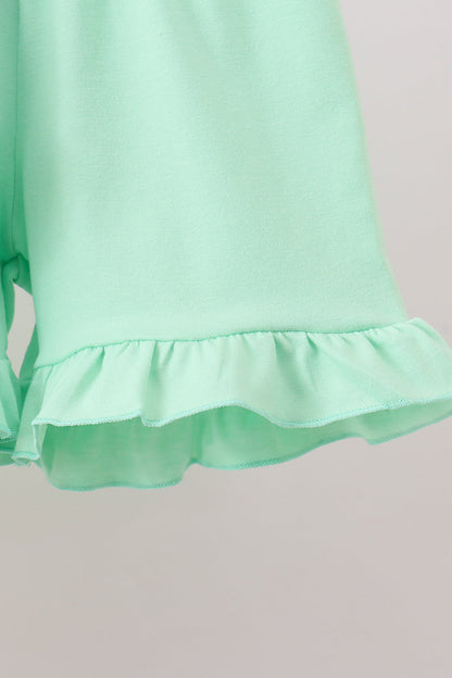 Pink floral print puff sleeve ruffle shorts set