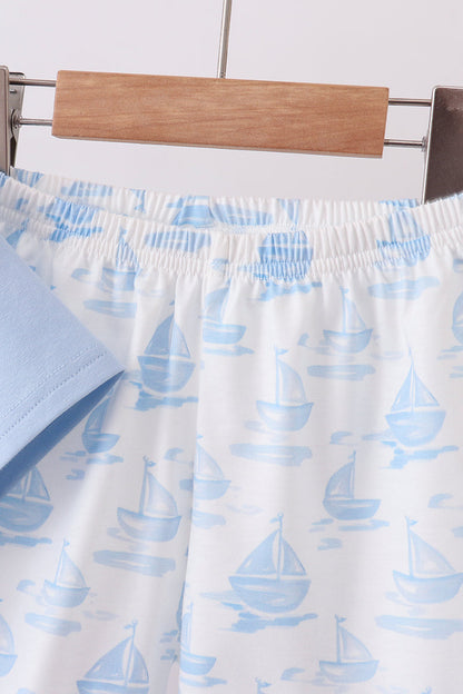 Blue Sailboat Embroidered Set