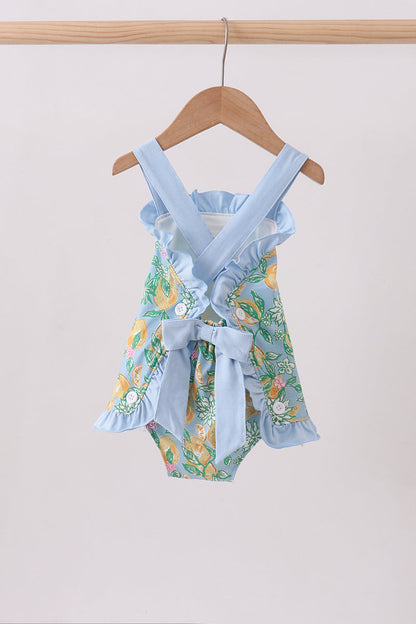 Green lemon print ruffle bubble