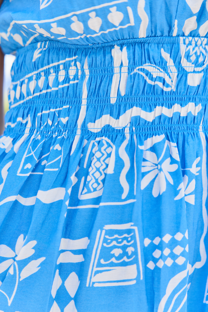 Low Tide Blue Icon Print Mini Dress