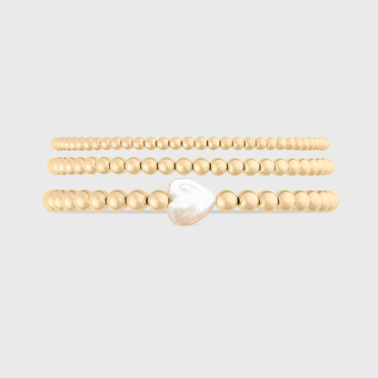 pearl heart juno bracelet triple stack (3+4+5mm)