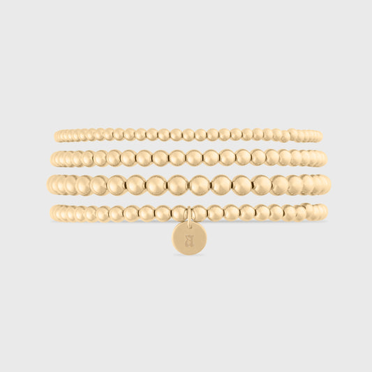 old english initial juno four bracelet stack (3+4+4+5mm)