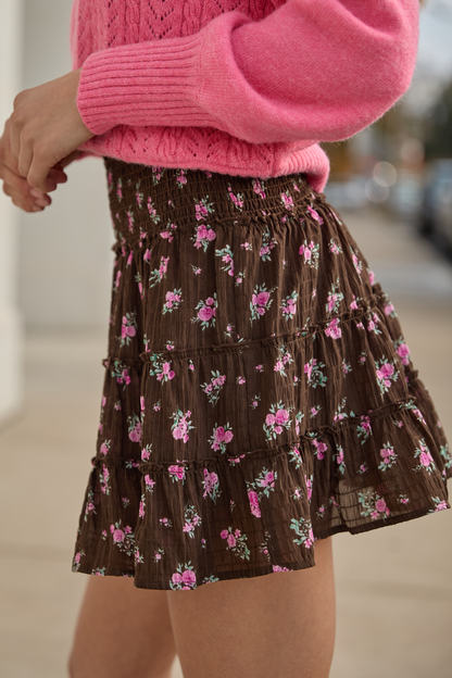 Through the Garden Brown and Pink Flower Print Skort FINAL SALE