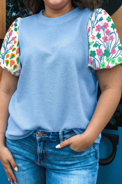 Blue Floral Sleeve Top