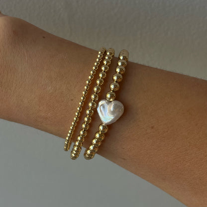 pearl heart juno bracelet triple stack (3+4+5mm)