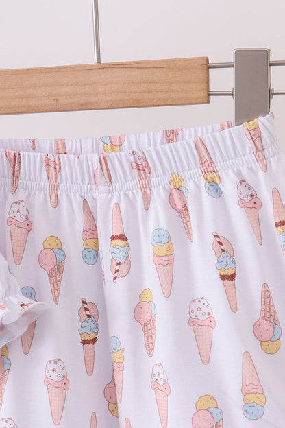 Pink ice cream print bamboo ruffle pajama set