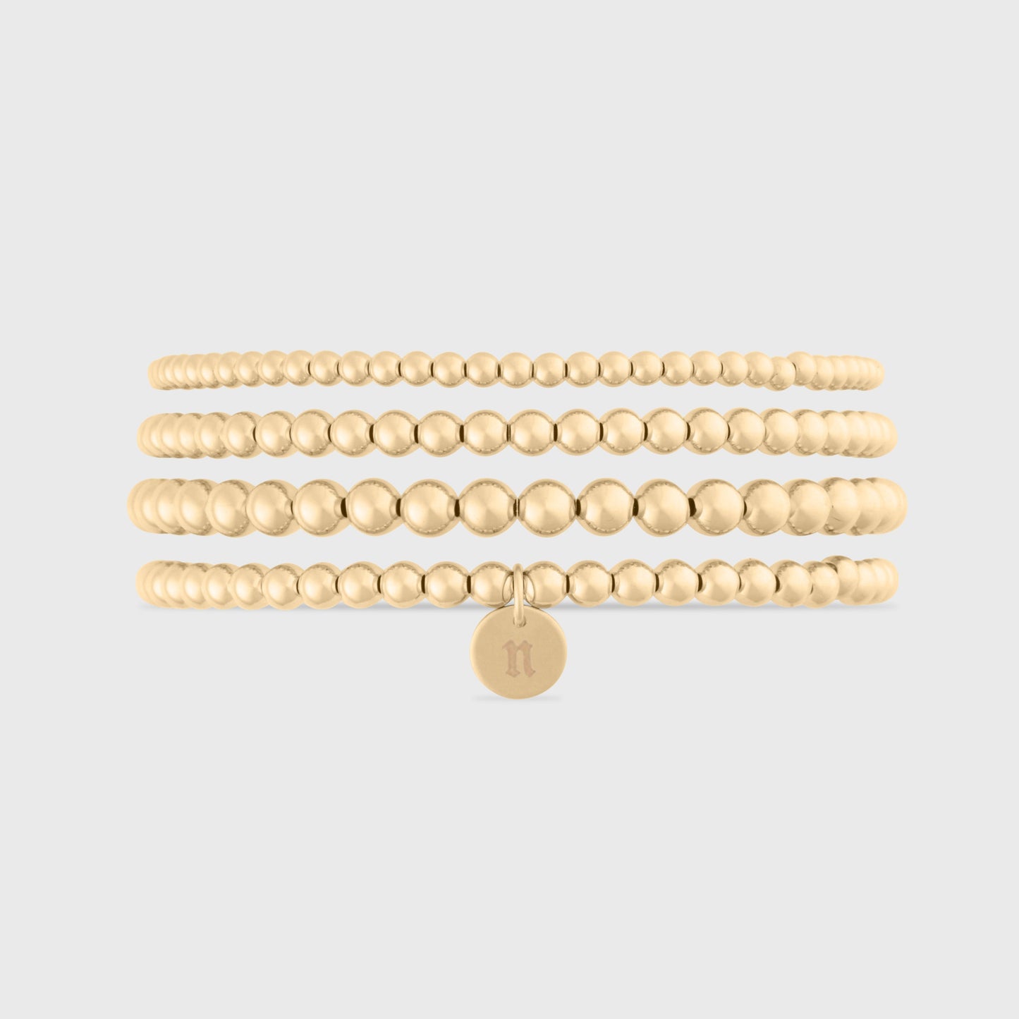 old english initial juno four bracelet stack (3+4+4+5mm)