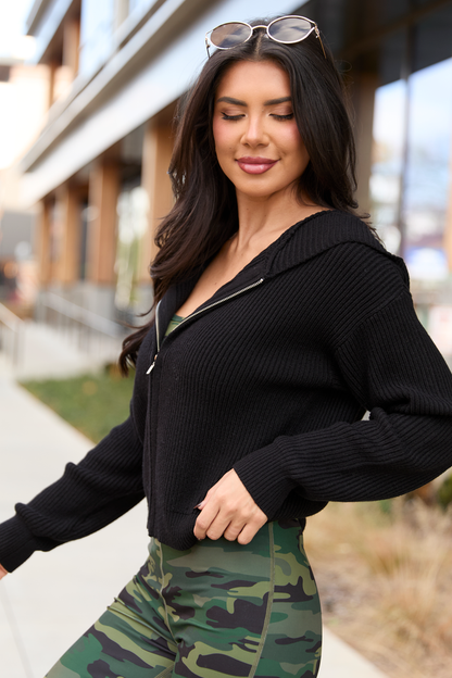 Alexis Black Long Sleeve Hooded Zip-Up Sweater SALE