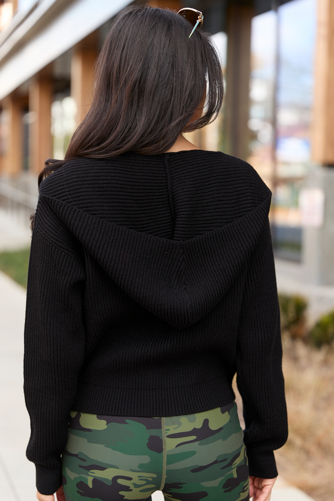 Alexis Black Long Sleeve Hooded Zip-Up Sweater SALE