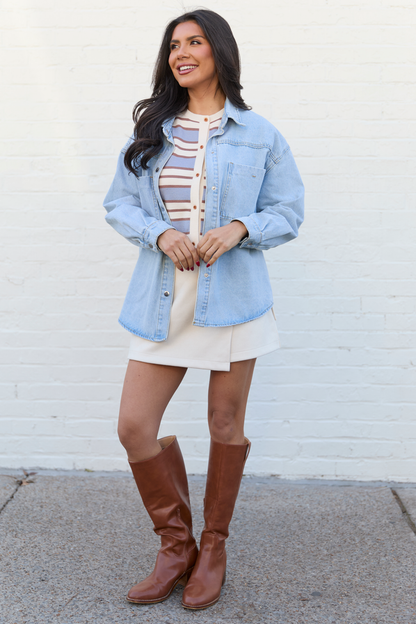 Addison Blue And Ivory Striped Cardigan Tank