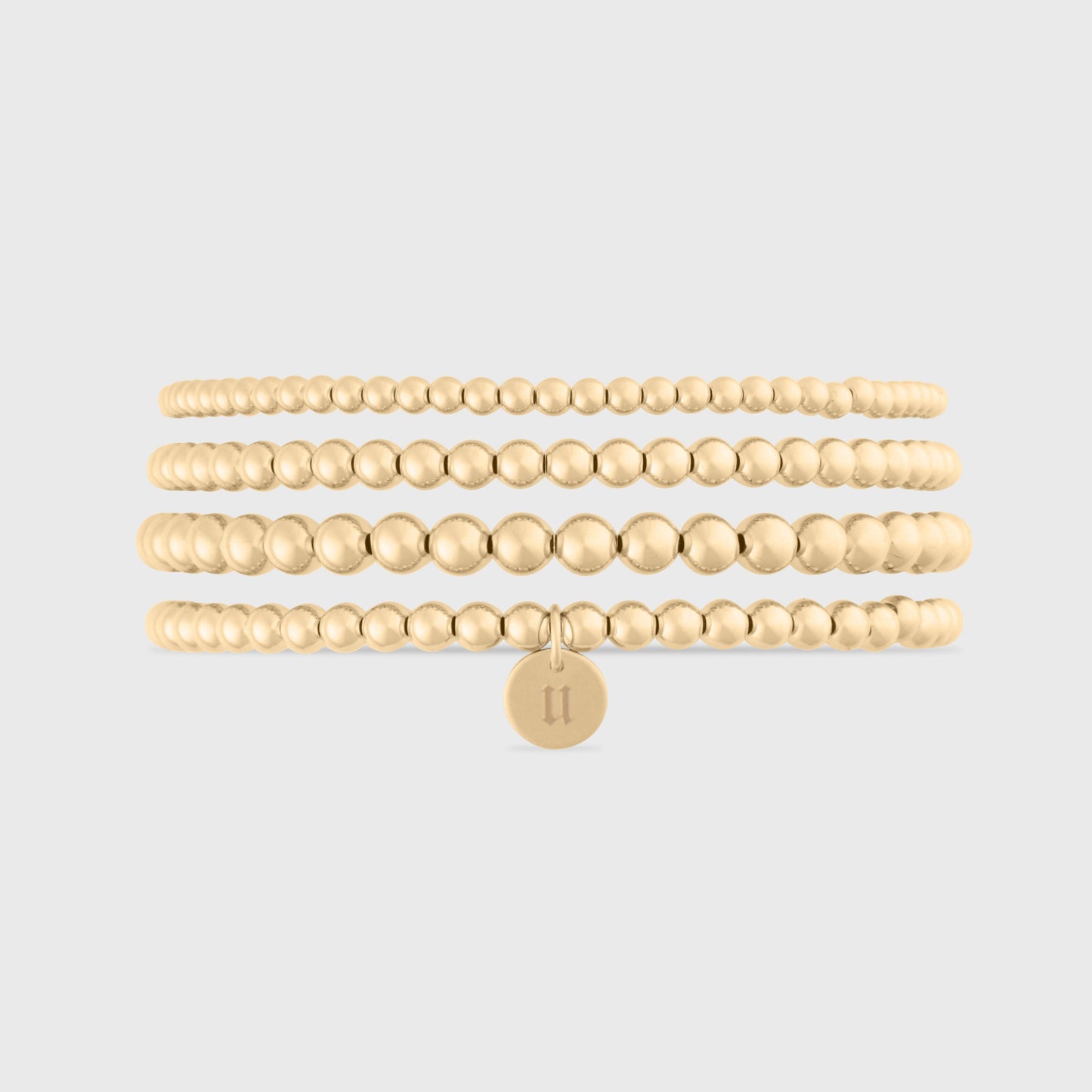 old english initial juno four bracelet stack (3+4+4+5mm)