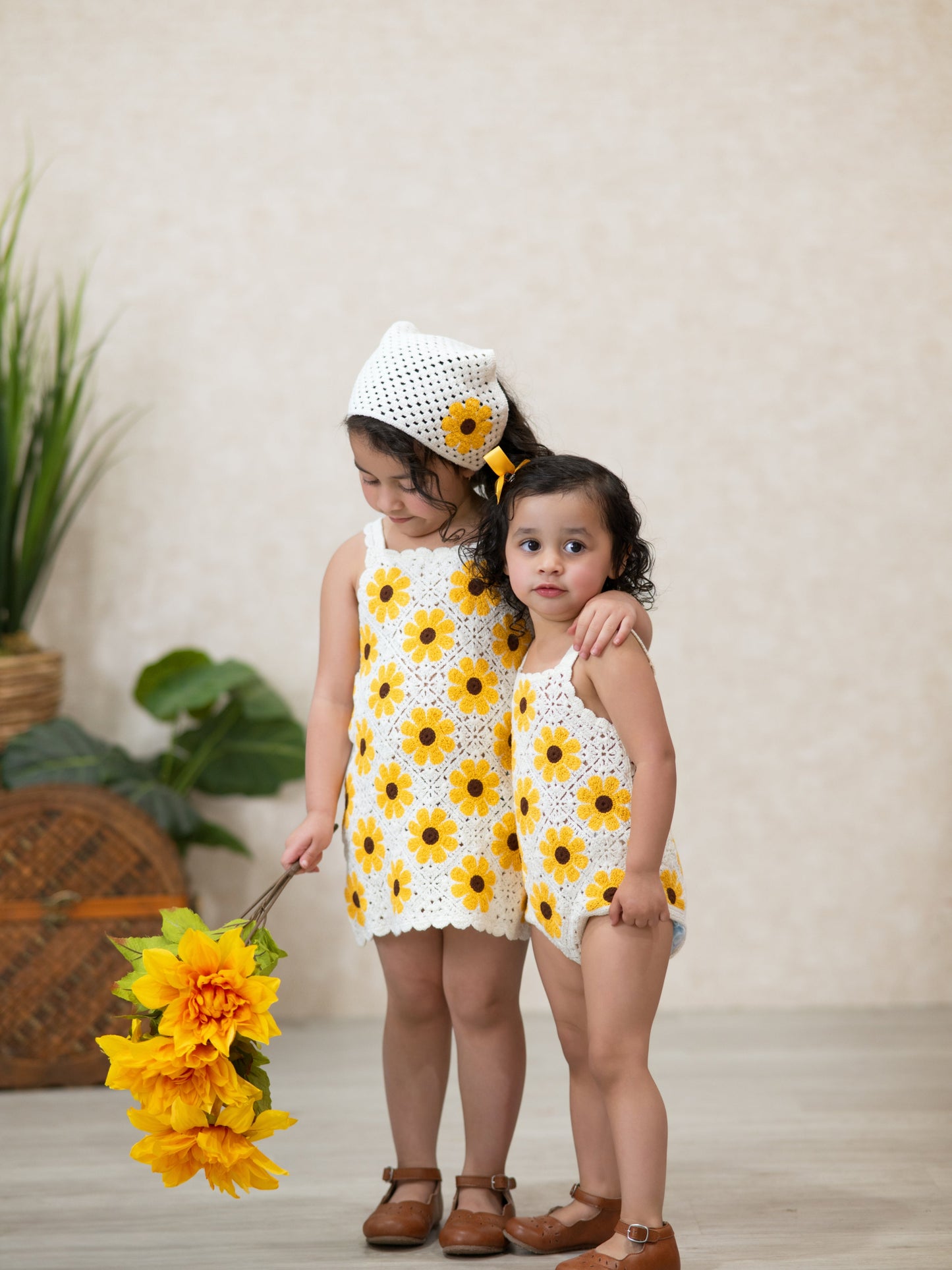 Summer Sunflower Baby Crochet Romper