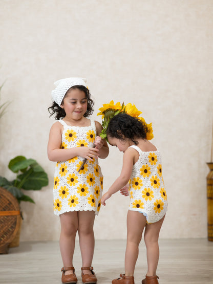 Summer Sunflower Baby Crochet Romper