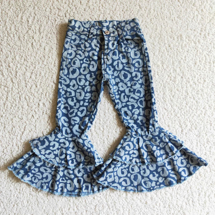 Girls Cheetah Bell bottom Jeans